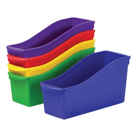 Storex Book Storage Bin, Assorted - Red/Blue/Green/Yellow/Purple, 7 in H, 5.3 in W, 14.3 in L, 5 PK 70105U06C